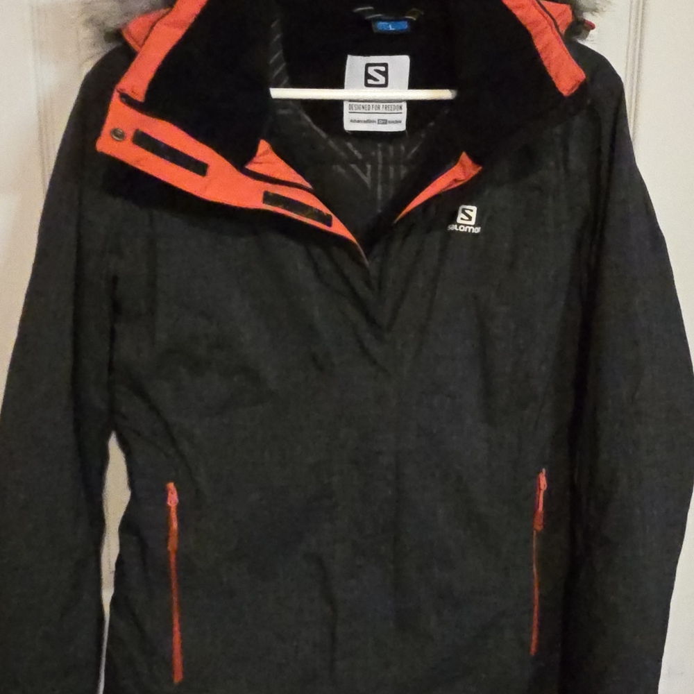 Salomon Women's Charcoal and Bright Orange Ski Jacket